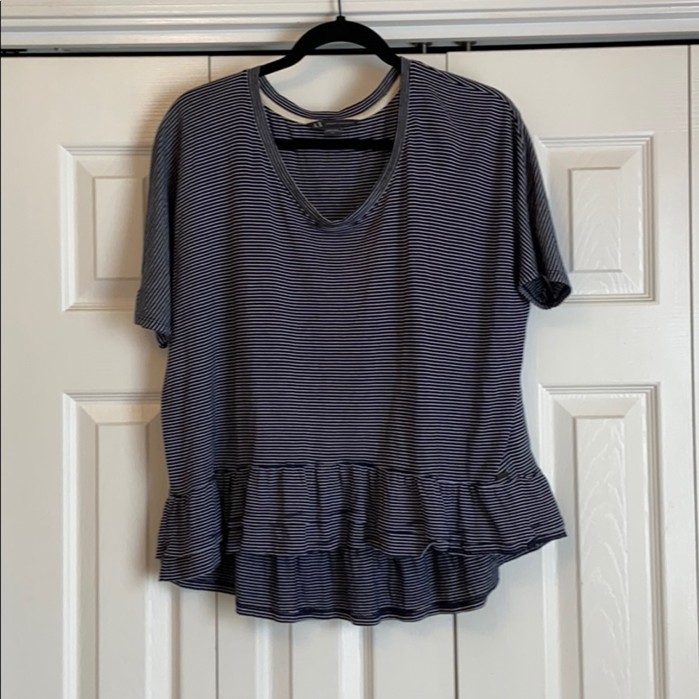 Armani exchange blue and white striped peplum crop